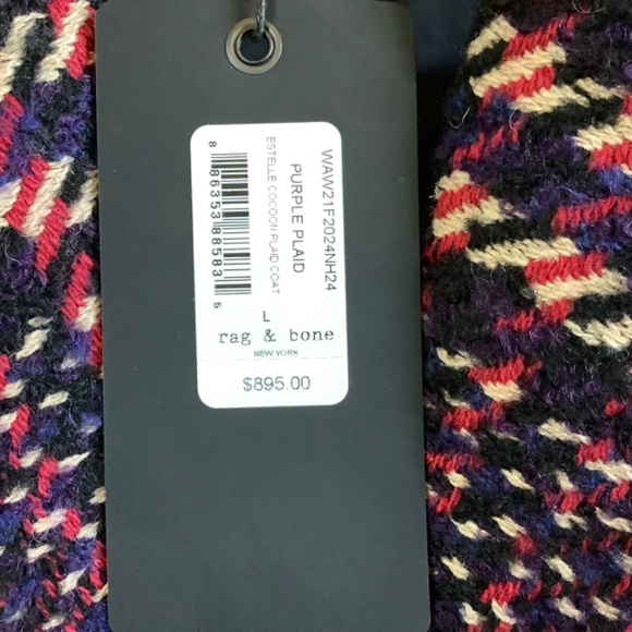 Rag & Bone Estelle Cocoon Wool Blend Plaid Coat Purple SZ Large - Picture 15 of 16
